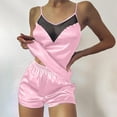thumbnail image 2 of Samickarr Pajama Sets For Women 2 Piece Silk Satin Sleeveless V Neck Lace Patchwork Hollow-out See-Through Tops And Short Pants Solid Color Homewear Nightgowns, 2 of 6
