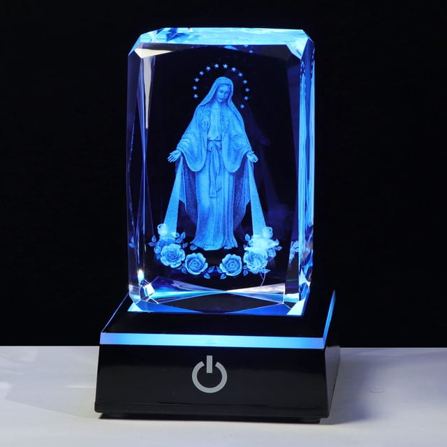 Estatua de la Virgen María de cristal 3D de Lamp Movdyka, 5,1 x 5,1 x 3 cm LED