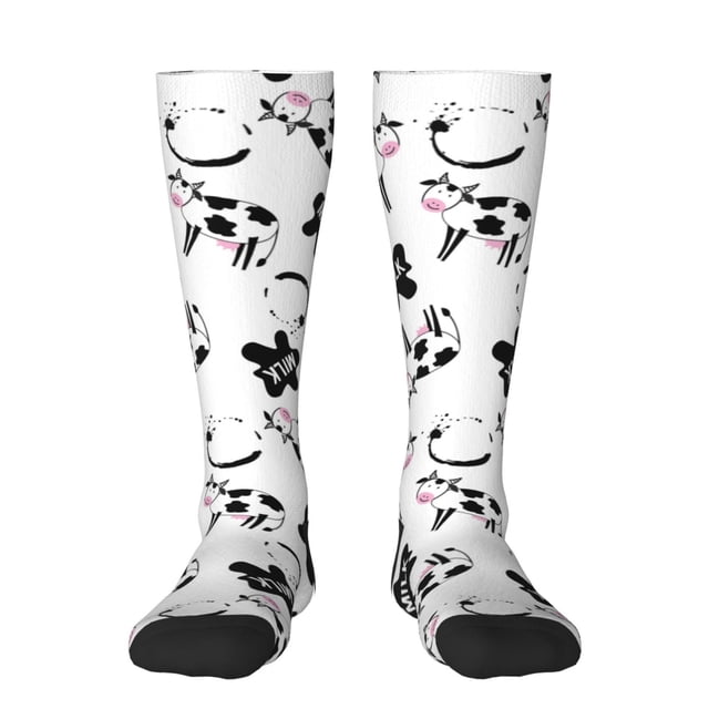 Balery Cute Cow and Milk Stains Calcetines novedosos Calcetines deportivos Calcetines hasta la rodilla Calcetines de algodón Calcetines originales y geniales