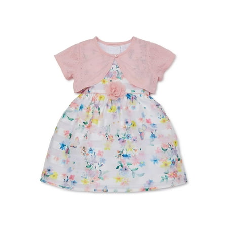 Wonder Nation Baby & Toddler Girls Easter Floral Dress with Shrug (Sizes NB-5T)