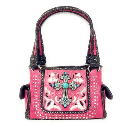 Handbags Nine West Texas West Concealed Carry Rhinestone Flora Embroidery Laser Cut Stone Cross Handbag Purse In Multi Colors ()