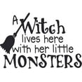 thumbnail image 1 of Vinyl Home Bedroom Living Room Wall 12" x 18" Stick And Peel Lettering Art Funny Quotes Wall Decoration Sticker - A Witch Lives Here With Her Little Monsters | Kids Bedroom Nursery Art Wall Decal, 1 of 1