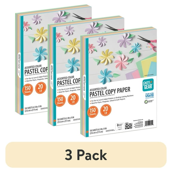 Pen+Gear Assorted Pastel Copy Paper, 8.5" x 11", 20 lb, 150 Sheets