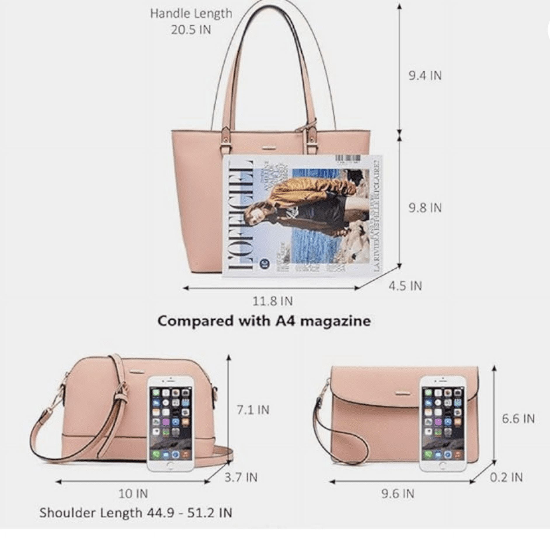Premium Lux Details 3-Piece Leather Handbag Set for Women – Tote, Crossbody & Wristlet Purse – Elegant Designer Bags for Everyday & Travel Use Color Bikini Pink