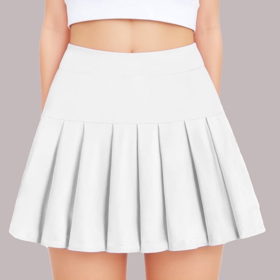 YHAJDS Girls Solid Color Pleated Skort with Shorts Elastic Waist Casual Skirt for Summer