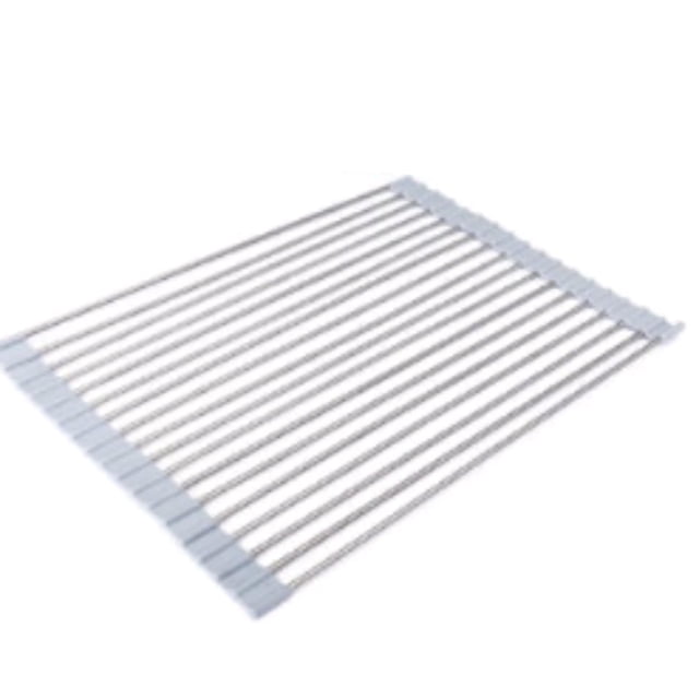 Tendedero plegable enrollable de acero inoxidable con funda de silicona para vajilla de cocina.