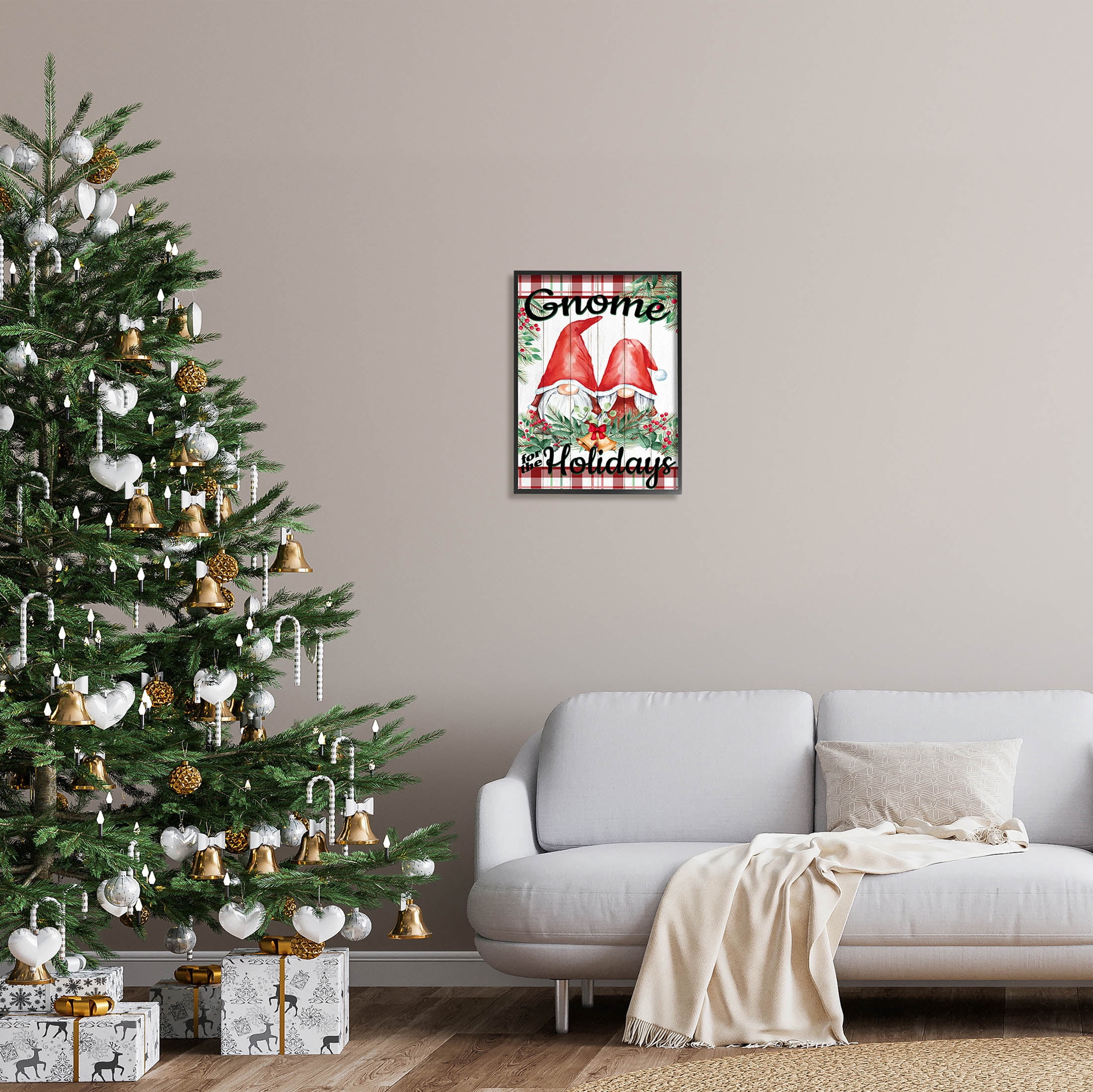 Stupell Industries Gnome For The Holidays Plaid Graphic Art Black Framed Art Print Wall Art, Design by Kim Allen