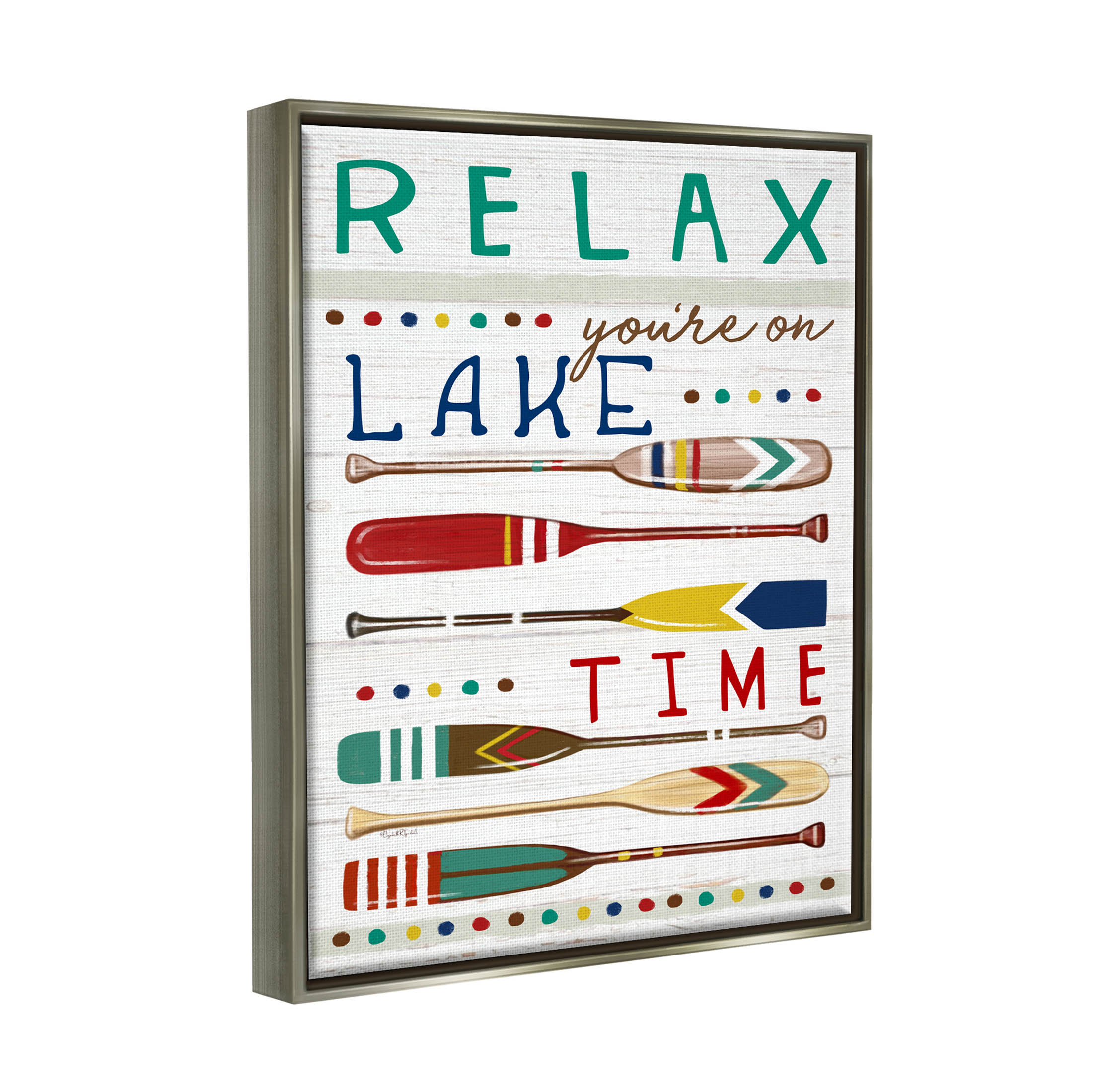 Stupell Industries Relax Lake Time Rustic Oars Graphic Art Luster Gray Floating Framed Canvas Print Wall Art, Design by Elizabeth Tyndall