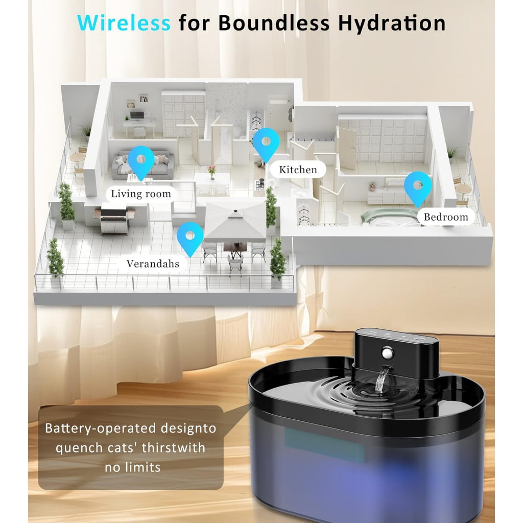 Automatic Cats Water Dispenser 74Oz/2.2L Battery Operate Pet Fountain with Motion Sensors Great for Busy Pet Owners