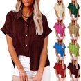 thumbnail image 1 of JUNWELL Womens Cotton Linen Button Down Shirt Plus Size Casual Short Sleeve Loose Fit Collared Work Blouse Tops with Pocket, 1 of 8