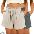 thumbnail image 3 of cfhntfmh 2pc Casual Shirts for Women Loose Wide Leg Summer Shorts Fashion Ruffle Elastic Waisted Drawstring Shorts, 3 of 6