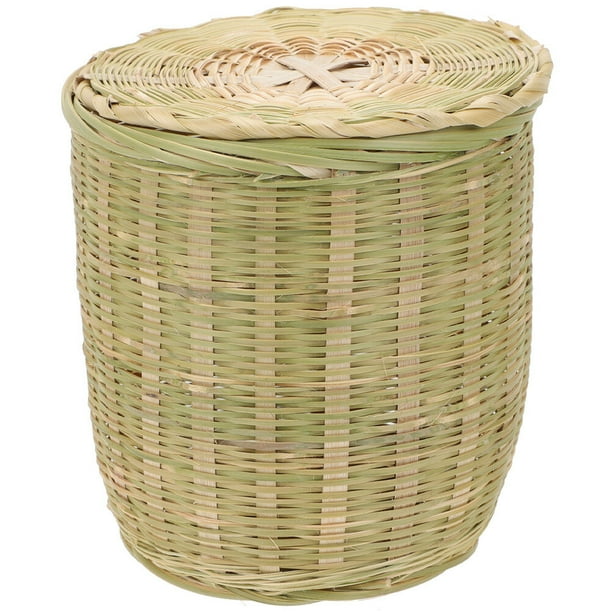 Cesta de bambú de bambú Cesta de almacenamiento de vegetales versátil Canasta de basura con tapa
