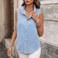 thumbnail image 2 of Levmjia Women Sleeveless Denim Shirt Vintage Ruffle Collar Button Up Pocket Casual Jean Vest Loose Fit Summer Top Solid Color Western Style, 2 of 7