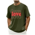 thumbnail image 2 of Men's Graphic Love Tee Short Sleeve Round Neck Simple Valentine Print Top Army Green M, 2 of 4