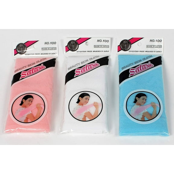 SALUX Nylon Japanese Beauty Skin Bath Wash Cloth/Towel 3 pcs Mix Peach White Blue