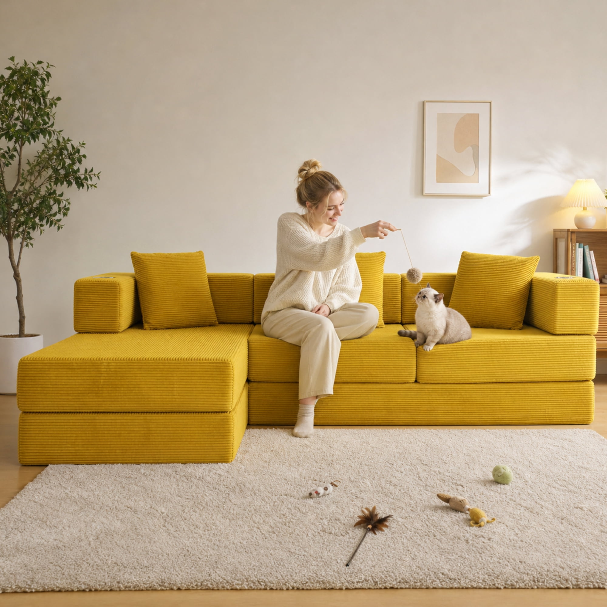 Leumius 108" Modular Sectional Sofa with L-Shape Chaise, Boneless Cloud Couch with Deep Seat for Living Room, Bedroom Yellow