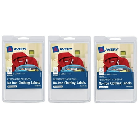 Avery No-Iron Clothing Labels White Assorted Shapes - 45 labels (Pack of 3) - Walmart.com
