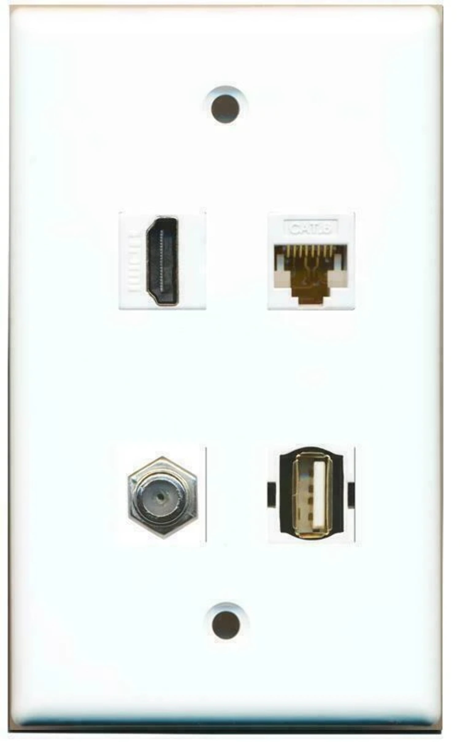 HDMI Coax Cable TV Cat6 RJ45 USB AA Custom Coupler Wall Plate