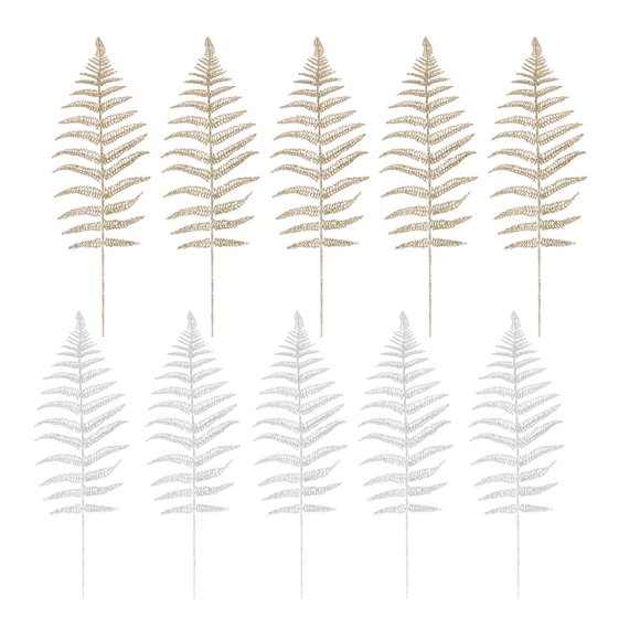 10pcs Noël Décor Simulation Feuille Ornement Ornement Photo Accessoires pour la Décoration de la Maison de Fête (Or + Argent)