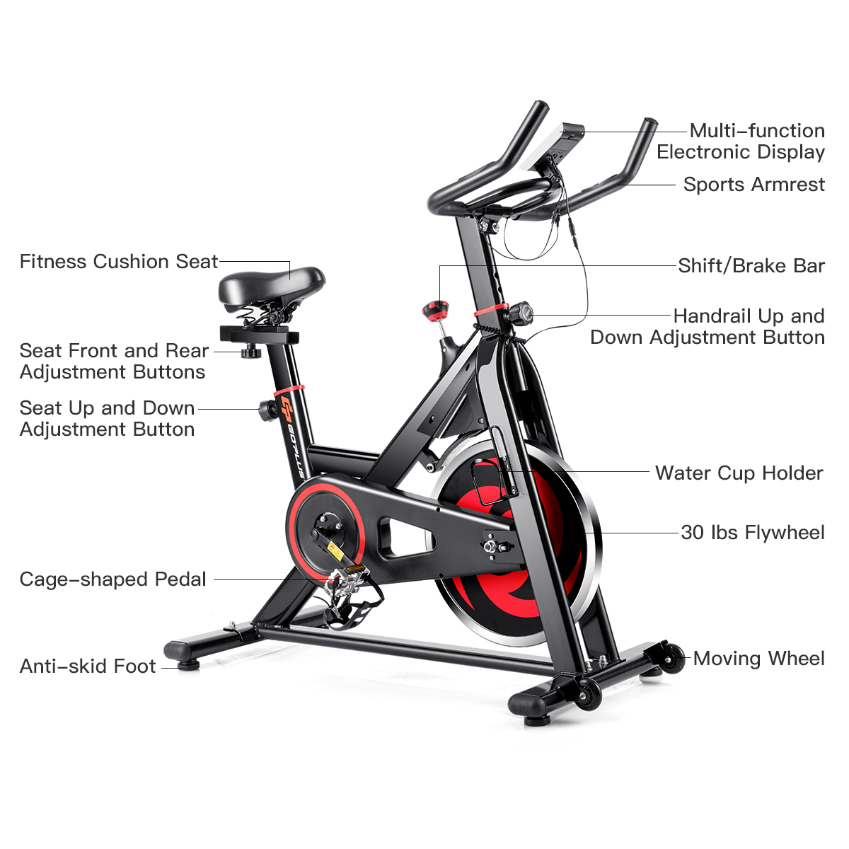 Stationary Exercise Magnetic Cycling Bike 30Lbs Flywheel Home Gym Cardio Workout - image 5 of 10