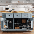 thumbnail image 6 of Harper & Bright Designs Large Kitchen Island with 2 Bar Stools and Power Outlet, Kitchen Storage Cart on 5 Wheels with Drop Leaf and Door Internal Storage Rack & 3 Drawers, Grey-Blue, 6 of 20