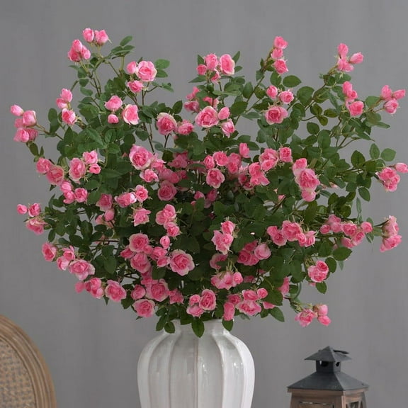 Blue Artificial Long Stem Small Roses, Realistic Fake Flowers For Home Decor, 18 Stems With Leaves - Red, Pink, White
