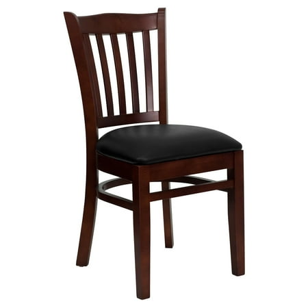 Wooden Vertical Back Chair - Flash Furniture HERCULES Series Mahogany Finished Vertical Slat Back Wooden Restaurant Chair, Vinyl Seat, Multiple Colors