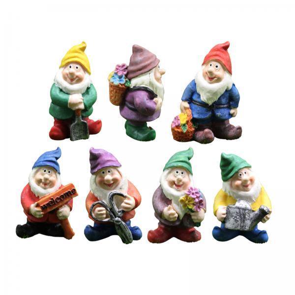2x 7 piezas adornos de resina de Gnomo de jardín artesanías Micro paisaje bonsái decoración para hogar ornamentos Sharpla Decoraciones de gnomos