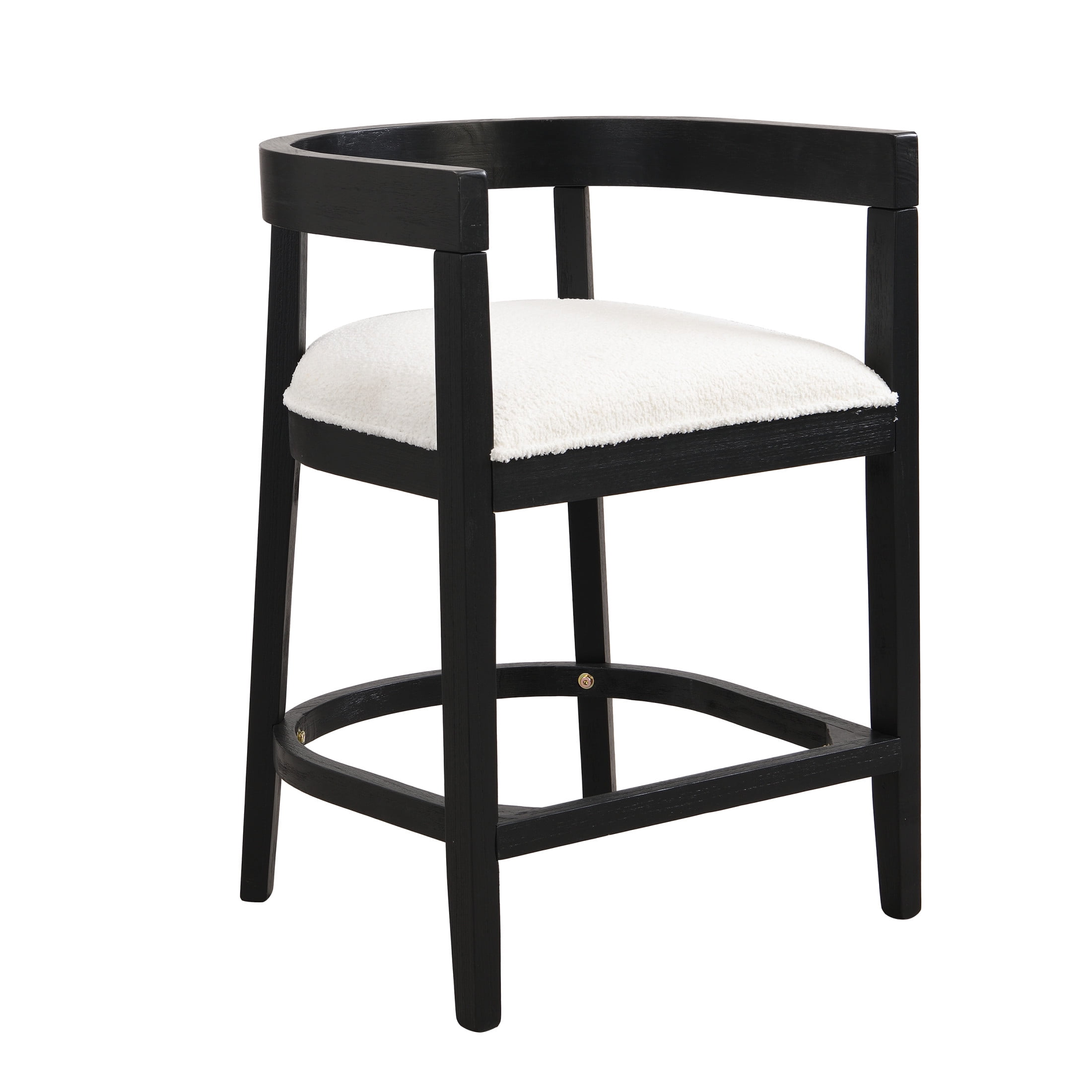 Modern Upholstered Counter Stools with Cutout Barrel Back and Rubberwood Frame, Beige+Black, Set of 2