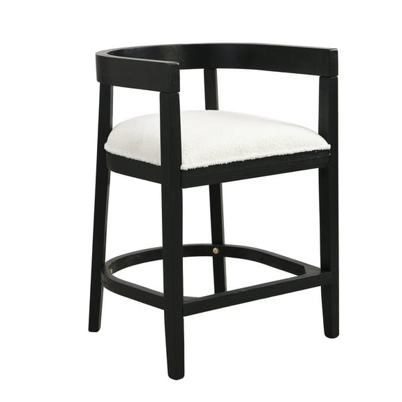 GDF Studio Modern Counter Stools with Cutout Barrel Back, Upholstered Seat, and Rubberwood Frame, Set of 2, Beige Black