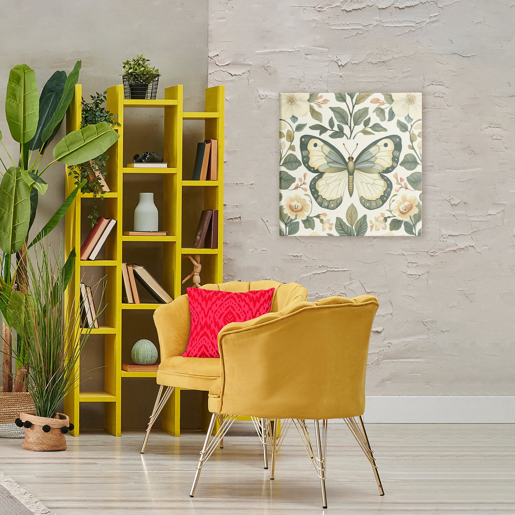 Stupell Industries Sage Butterfly and Florals Canvas Wall Art, design by Petal Prints Design