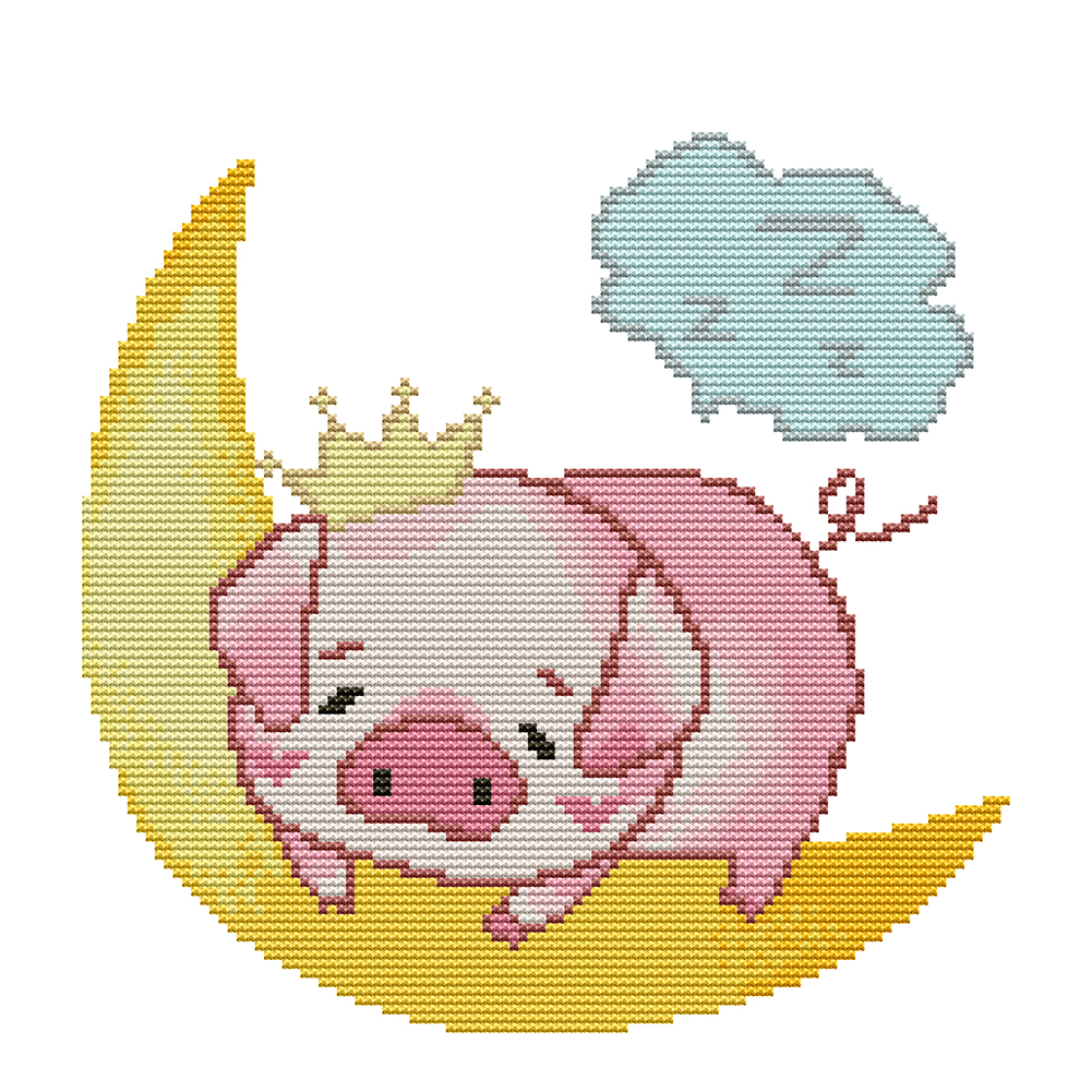 rudenlos Partial Embroidery Sleeping Pig Stamped Canvas 14CT DIY Cross