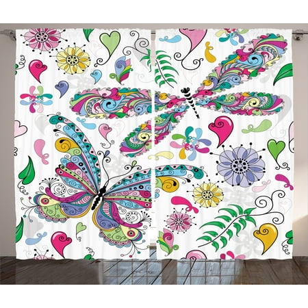 Butterfly Curtains 2 Panels Set, Butterfly and Dragonfly Paisley ...