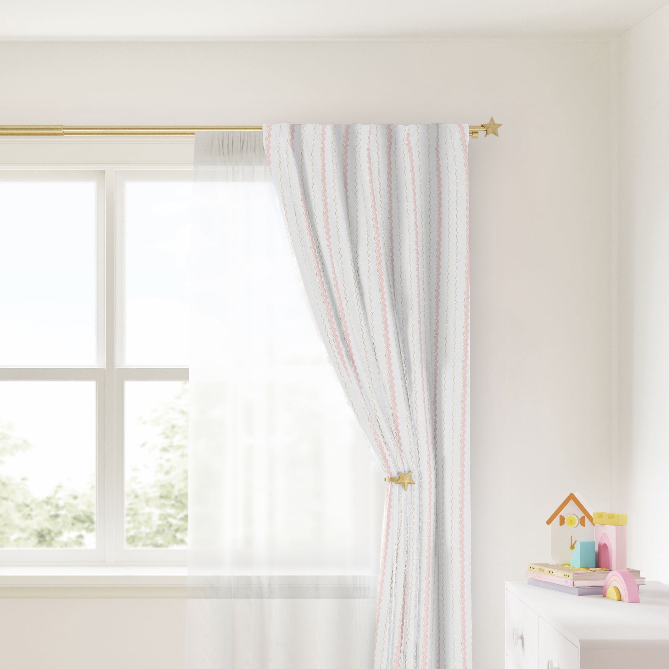 Mainstays Kids 3/4" Gold Star Adjustable Double Curtain Rod, 48"-84"