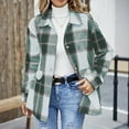 thumbnail image 2 of Stichou Shacket Jacket Women Casual Flannel Plaid Long Sleeve Lapel Button Down Shirts Fall Winter fashion Coat Green XL, 2 of 4