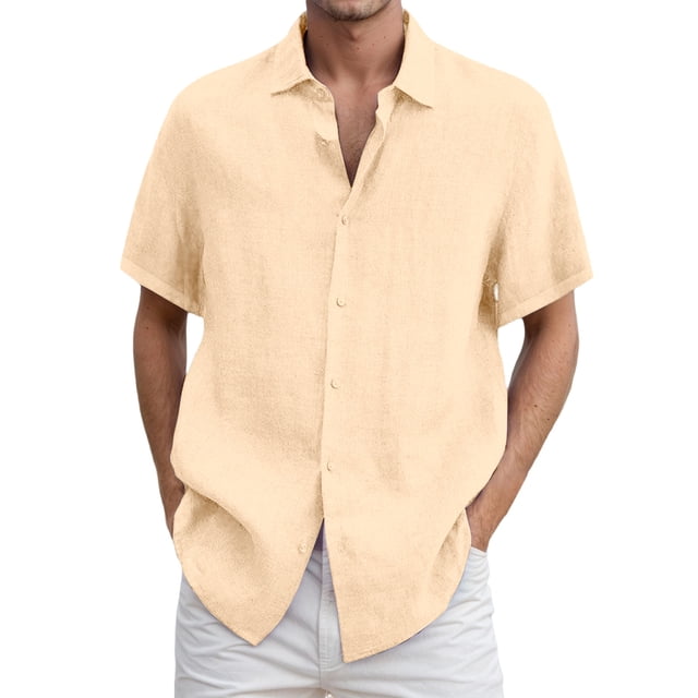DGMIOCS Chemise Classique pour Homme à Manches Courtes, Chemise de Voyage Anti-Rétrécissement Jaune Pâle S