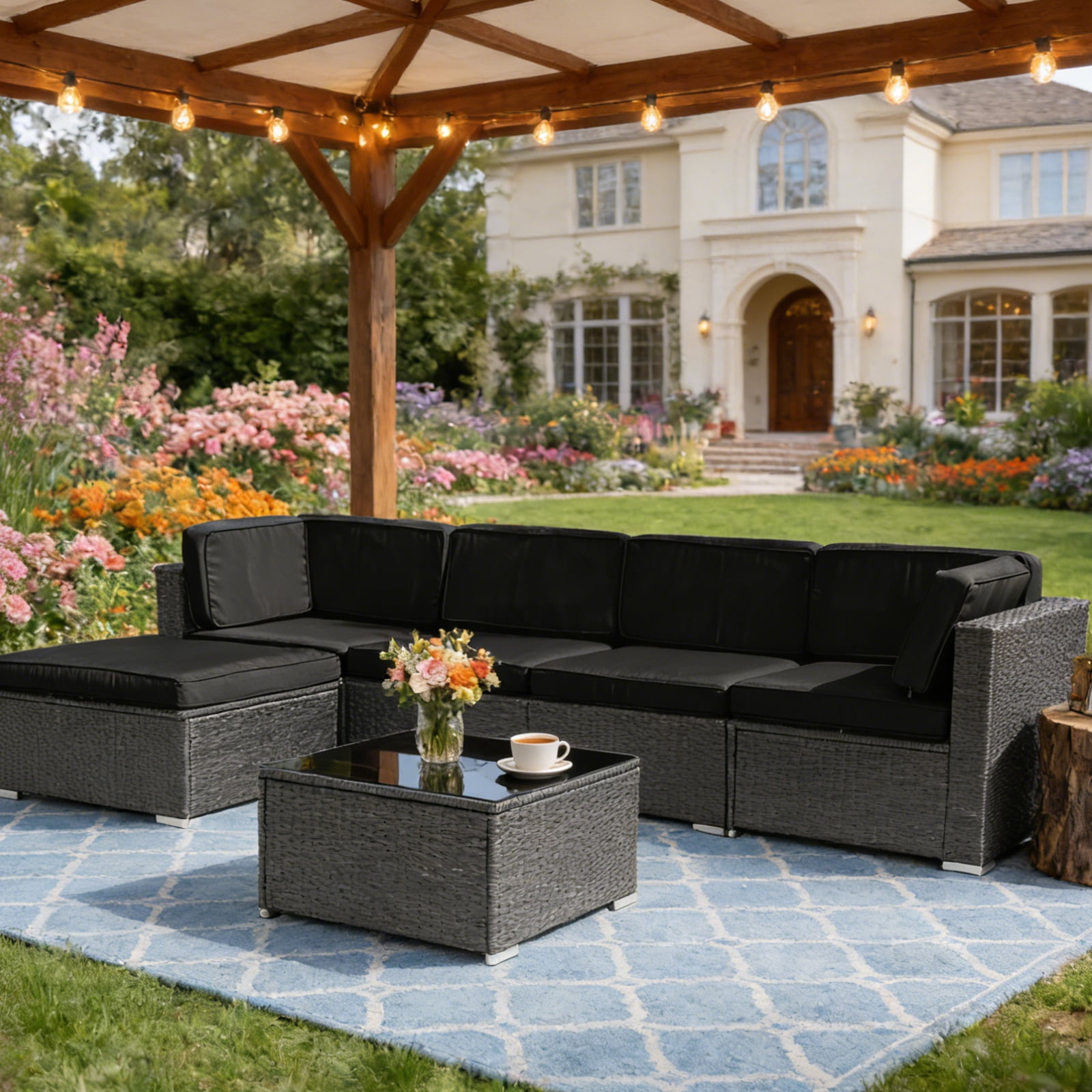 FKS LIFE 11 Pack Outdoor Patio Cushion Covers, Water Resistant Fade Resistant Washable Furniture Slipcovers for Sofa and Chairs,Black