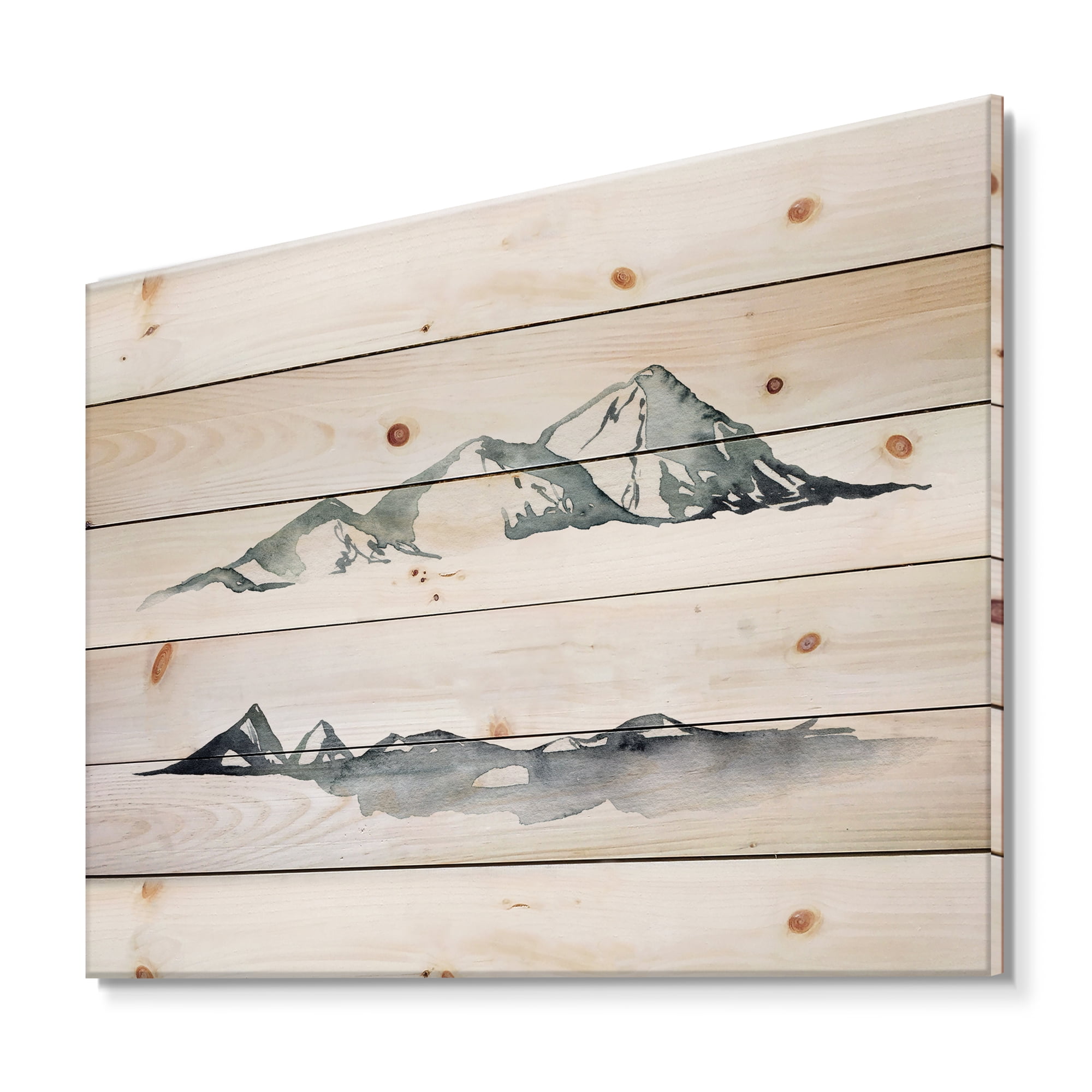Designart 'Minimalistic Dark Blue Mountains Landscape' Modern Print on Natural Pine Wood