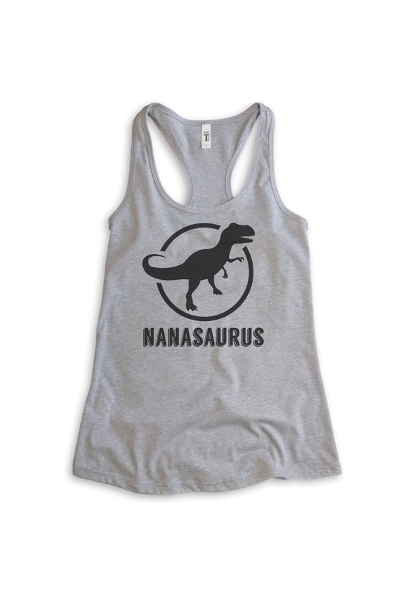 Nanasaurus Tank Top, Ladies Racerback Tank Top, Nana Tank, Family Dinosaur Tank, Heather Gray, Medium