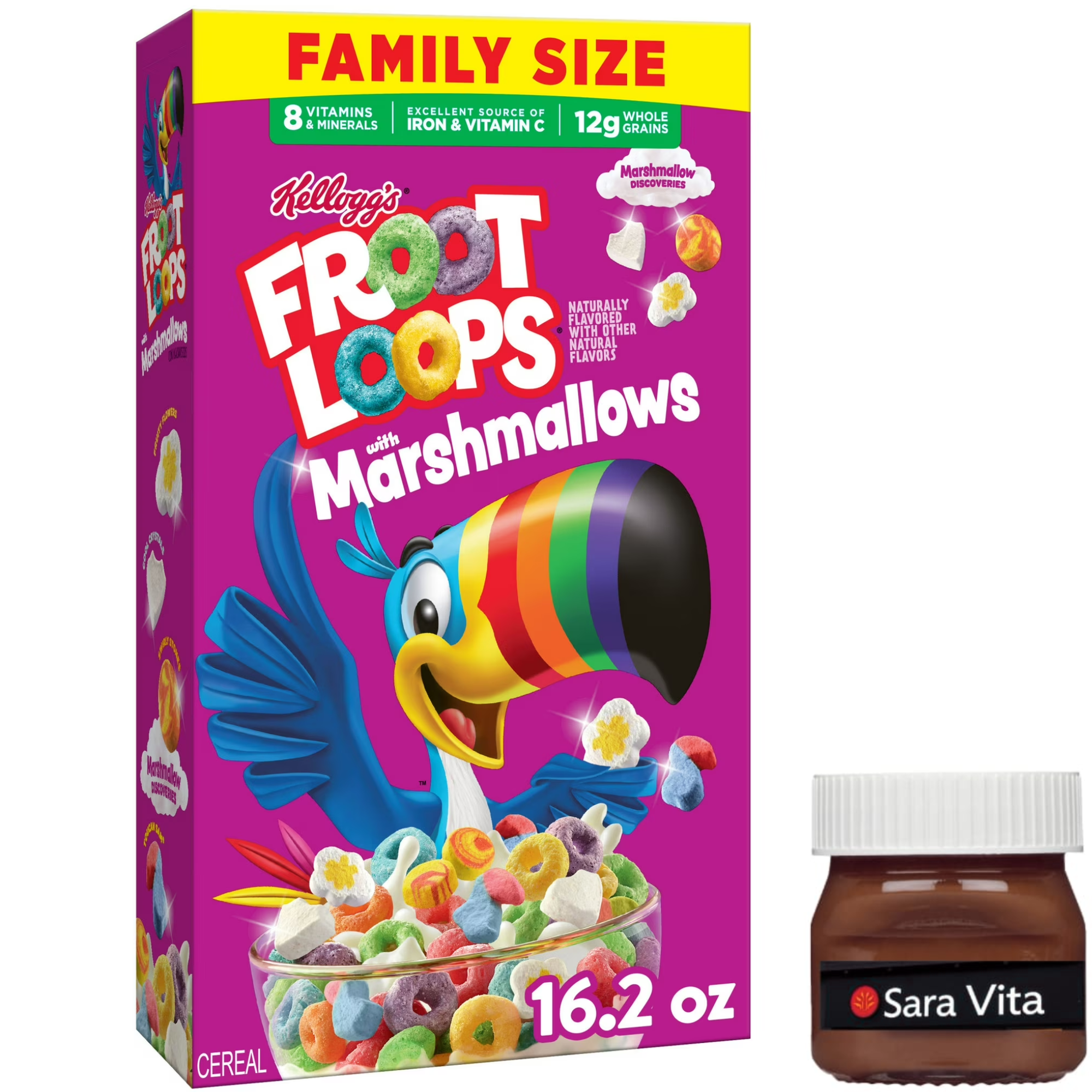 Kellogg's Froot Loops with Marshmallows Breakfast Cereal, 12g Whole Grains, Family Size, 16.2 oz