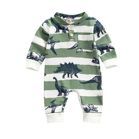 

Cathery Infant Baby Romper Dinosaur Print Round Collar Long Sleeve Jumpsuit