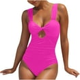 thumbnail image 2 of YUTK Bikini Sets for Women - Women Oversized Sleeveless Solid Color Swimsuits Bikini with Neck Dew Belly V-Neck Sleeveless Swimwear Hot Pink M, 2 of 7