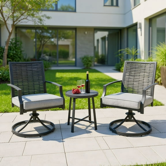 YYAo Outdoor Bistro Set, Outdoor Conversation Sets, 3 Piece Patio Swivel Chair Set with Soft Seat Cushions for Backyard