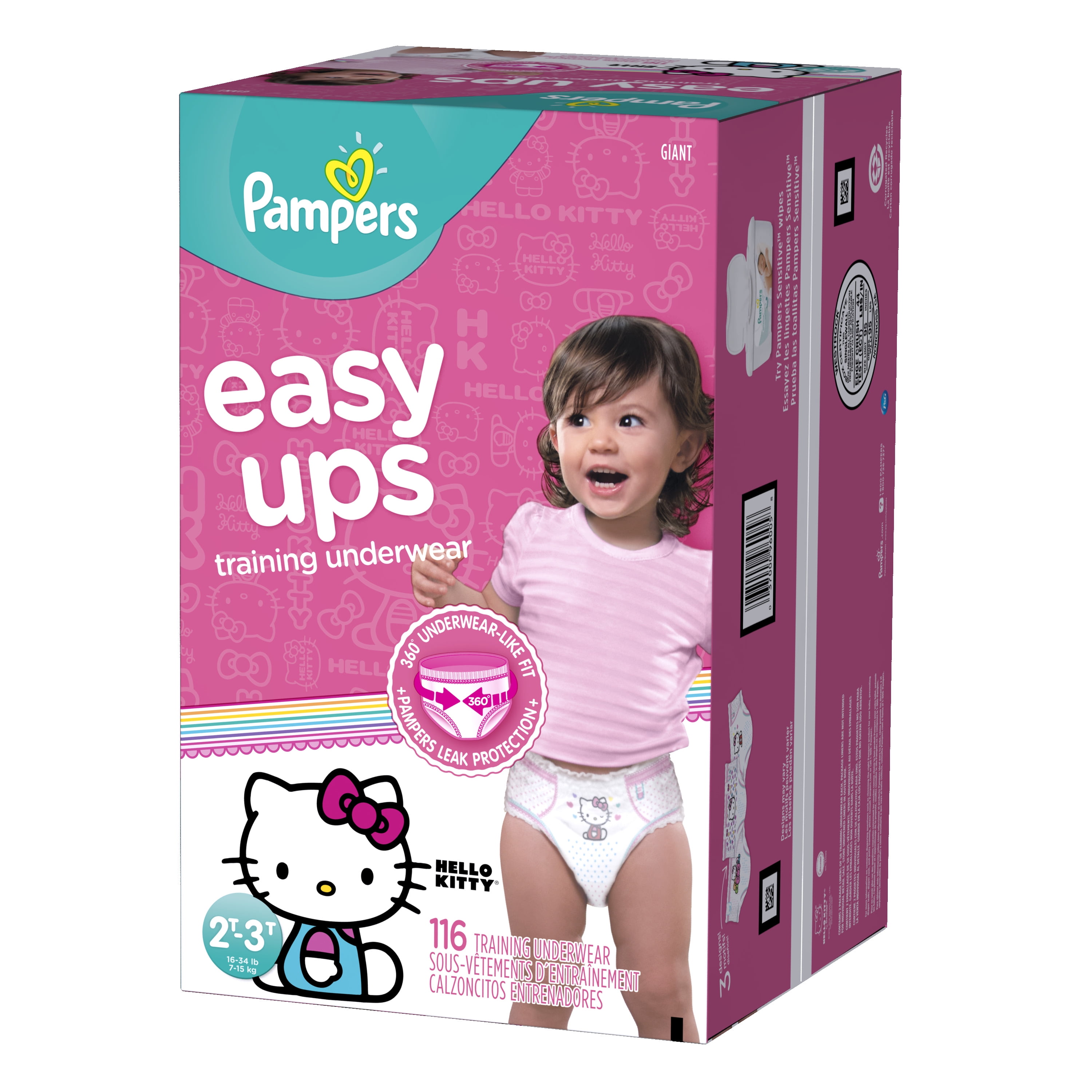Pampers Easy Ups Girls Size 2T-3T Training Pants 44 ct Pack