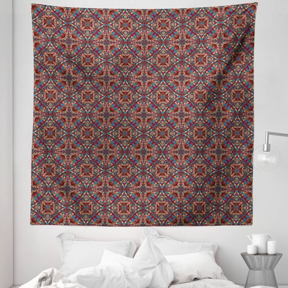 Colorful Tapestry, Jumble Stained Glass Seemed Image with Colorful Floral Like Detailed Image Print, Fabric Wall Hanging Decor for Bedroom Living Room Dorm, 5 Sizes, Multicolor, by Ambesonne
