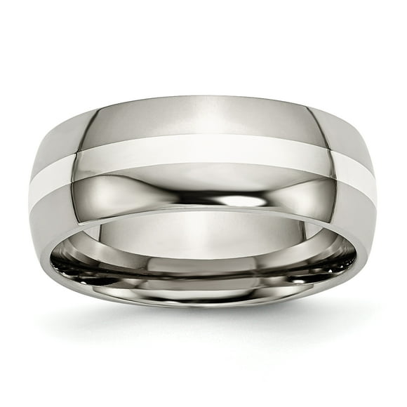 Titanium Sterling Silver Inlay 8mm Polished Band Size 13