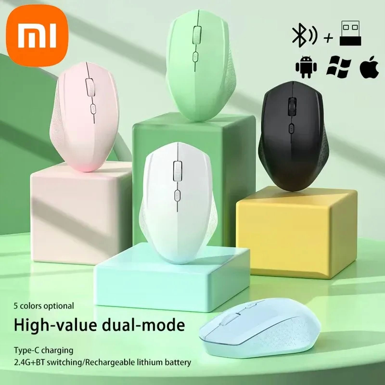 Xiaomi Wireless Bluetooth Mouse 2.4Ghz 1600 DPI Ergonomics Dual Model Type-C Rechargeable Mini Mute Mouses For PC Android Ios