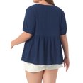 thumbnail image 3 of Agnes Orinda Women's Plus Size Babydoll Tops Texture Crew Neck Short Sleeve Flowy Summer Casual Blouse 4X Navy Blue, 3 of 6