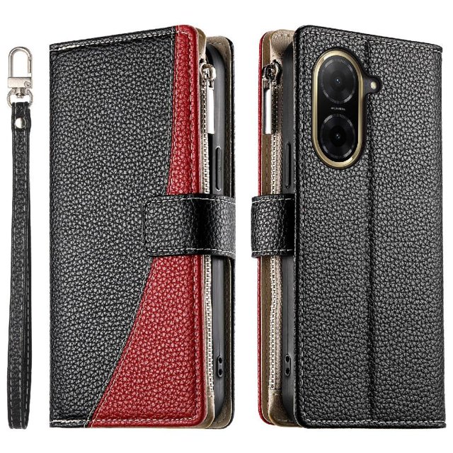 Funda cartera GANGXUN para Xiaomi Poco C71 4G , cuero PU con tarjetero, cremallera, correa de mano, soporte y protección 1141°