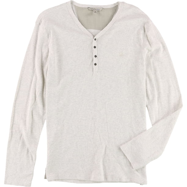 Calvin Klein Suéter Henley con dobladillo doble para hombre, gris, grande